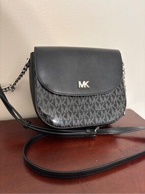 Michael Kors Black MK Logo Crossbody Saddle Bag